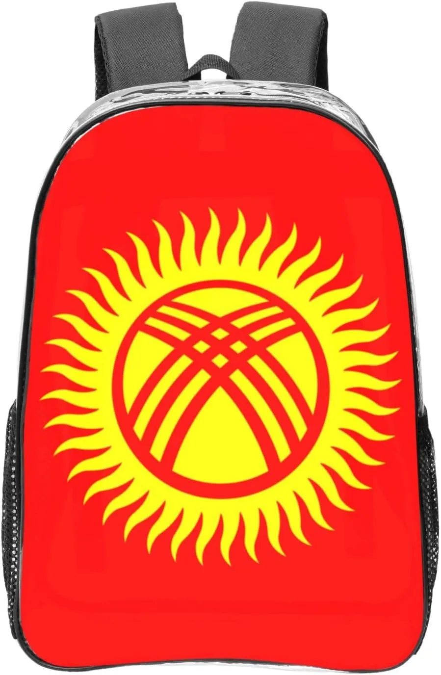 Flag Of Kyrgyzstan Transparent Backpack-16-Inch Pvc Clear Backpack With Side Pockets,Black