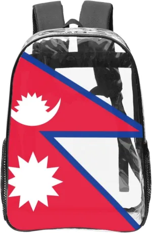 Flag Of Nepal Transparent Backpack-16-Inch Pvc Clear Backpack With Side Pockets,Black
