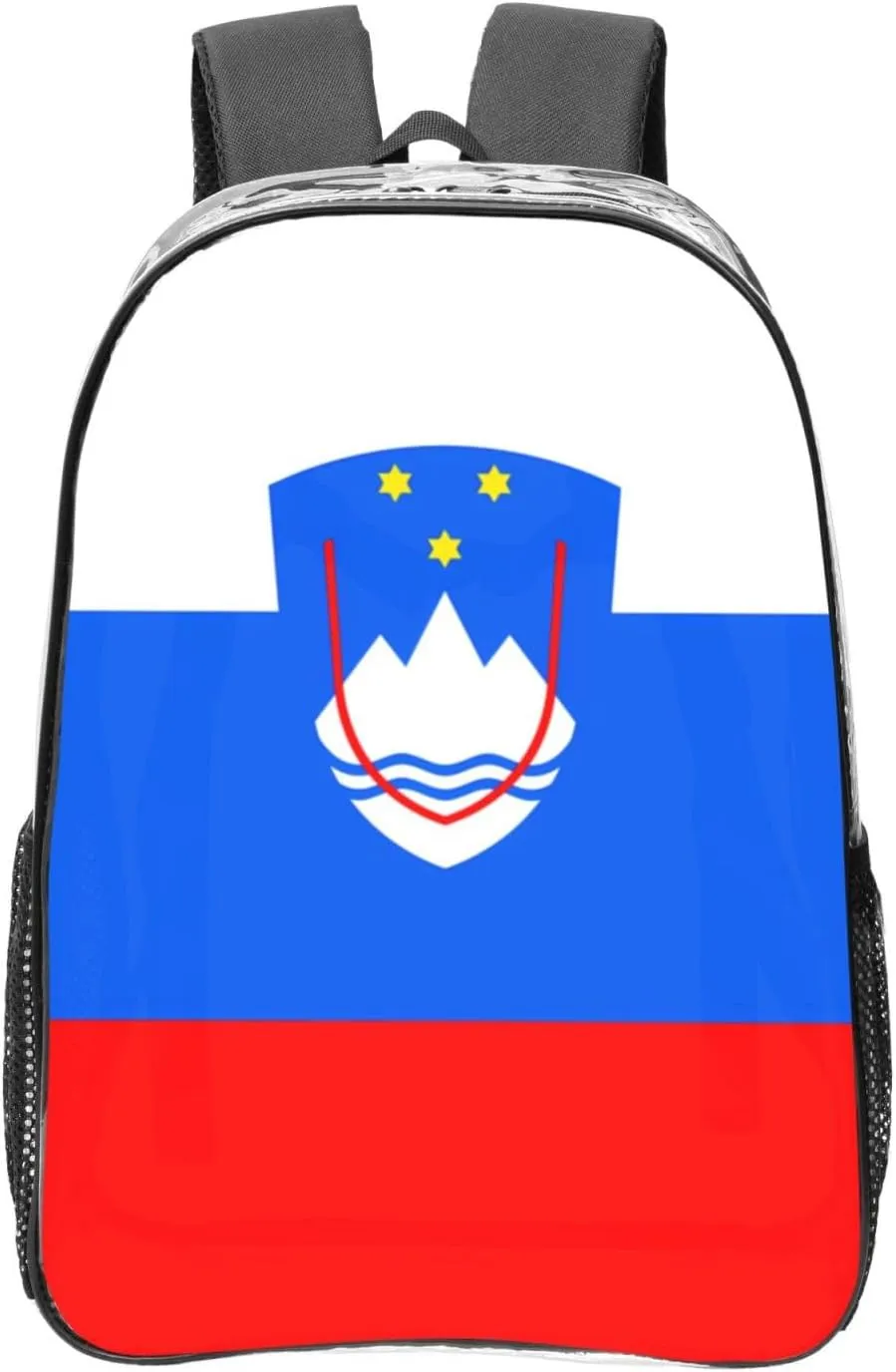 Flag Of Slovenia Transparent Backpack-16-Inch Pvc Clear Backpack With Side Pockets,Black