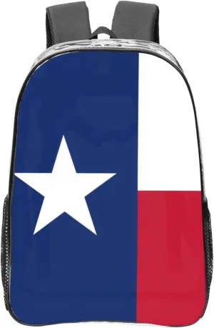 Flag Of Texas Transparent Backpack-16-Inch Pvc Clear Backpack With Side Pockets,Black