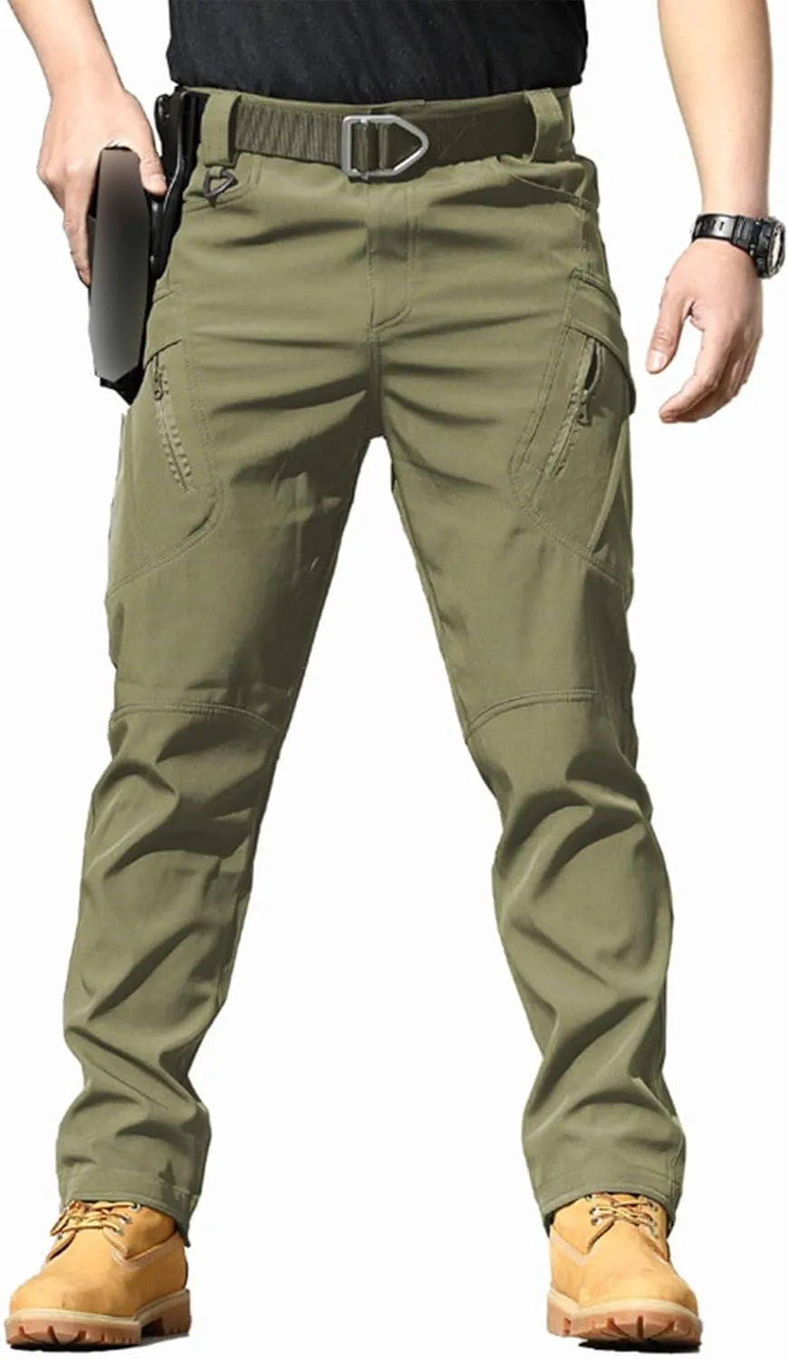 Flexcamo Tactical Waterproof Pants, Multi-Pocket, Quick Dry, Adult Men's Mid Rise Sweatpants, S - 5XL, Black