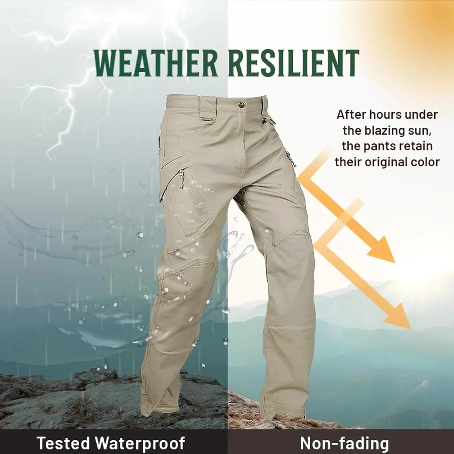Flexcamo Tactical Waterproof Pants, Multi-Pocket, Quick Dry, Adult Men's Mid Rise Sweatpants, S - 5XL, Black