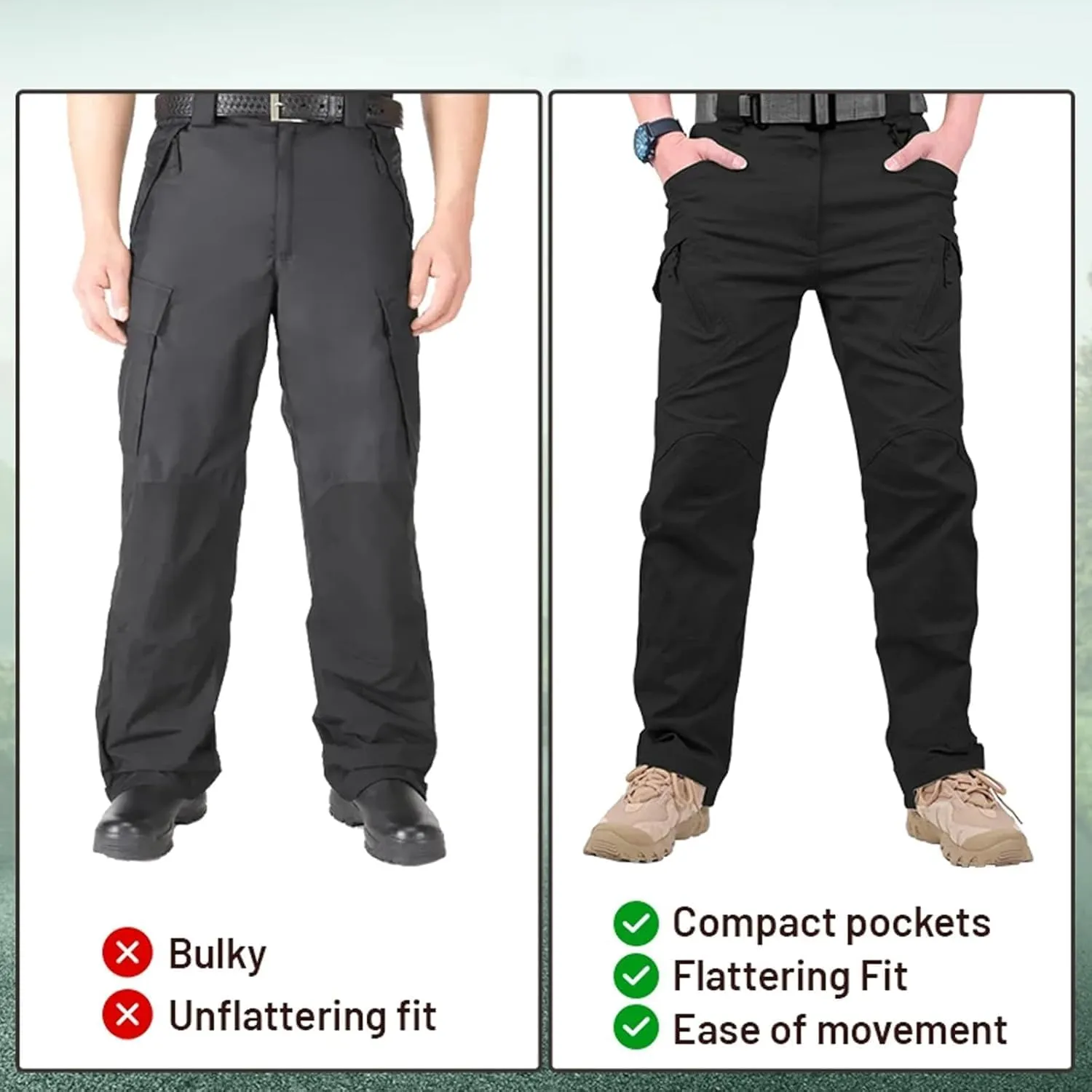 Flexcamo Tactical Waterproof Pants, Multi-Pocket, Quick Dry, Adult Men's Mid Rise Sweatpants, S - 5XL, Black