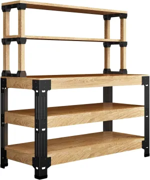 FLEXIMOUNTS Universal Steel Work Bench Leg Kit, Garage Storage Shelving Frame Workbenches Customizable in Sizes and Colors, Maximum 96" Length, 48" Width, Adjustable Height, Black,Lumber Not Included