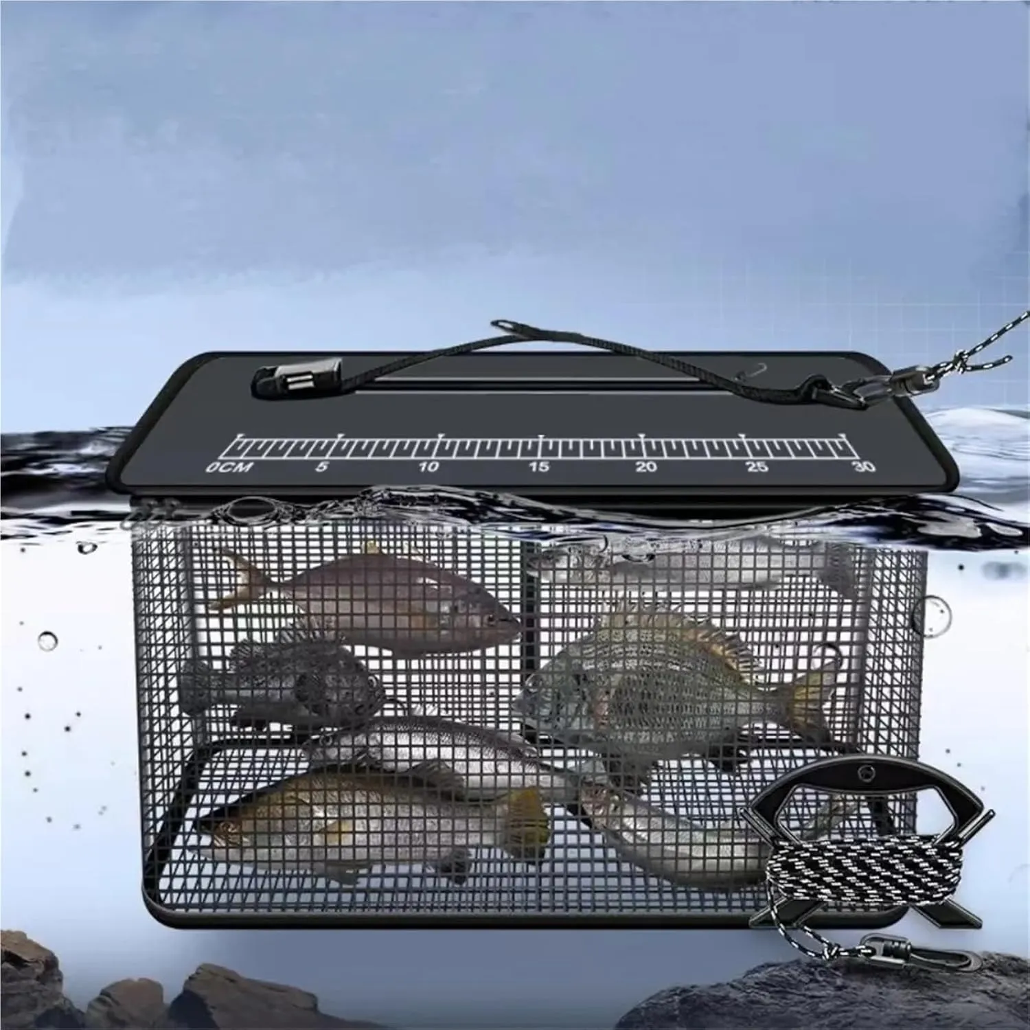 Floating Fish Basket Foldable Fishing Holder Bucket Portable Collapsible Fishing Net Storage Cage