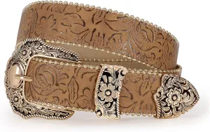 Floral Print Western Belts for Women Cowgirl Cowboy Country Leather Belt Fashion Vintage Belt for Jeans