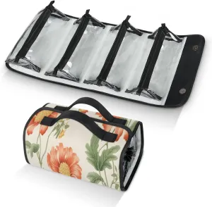 Flowers In Bloom Toiletry Bag Water Proof Travel Makeup Case Large Capacity 4 in 1 Foldable Cosmetics Storage for Women Men Removable Zipper Clear PVC Pockets