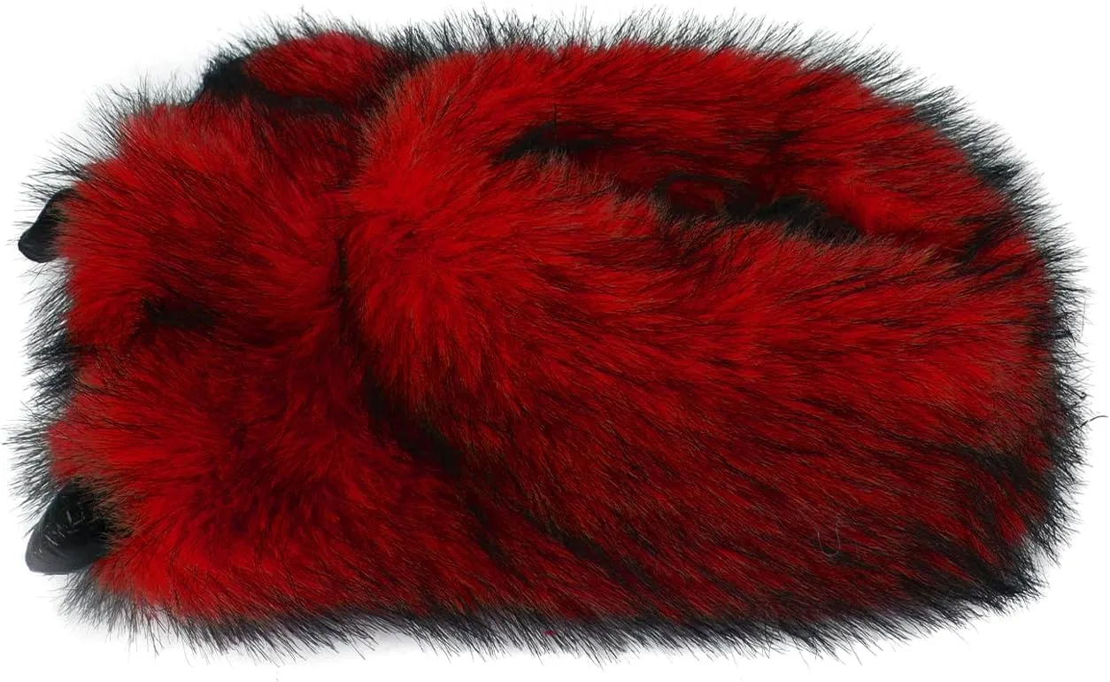 Fluffy Monster Claw Slippers for Men Women, Furry Plush Home Shoes, Winter Warm Faux Fur Indoor House Footwear, Funny Dinosaur Paw Dress up Gift