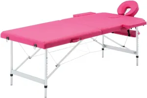 Foldable Massage Table 2 Zones with Adjustable Height and Arm Supports, Durable Aluminum Frame, Comfortable Pink Faux Leather Upholstery