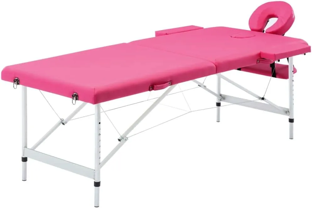 Foldable Massage Table 2 Zones with Adjustable Height and Arm Supports, Durable Aluminum Frame, Comfortable Pink Faux Leather Upholstery