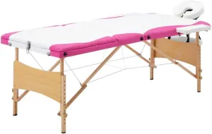 Foldable Massage Table 3 Zones Wooden Frame, Adjustable Height for Comfort, Faux Leather Upholstery, White and Pink