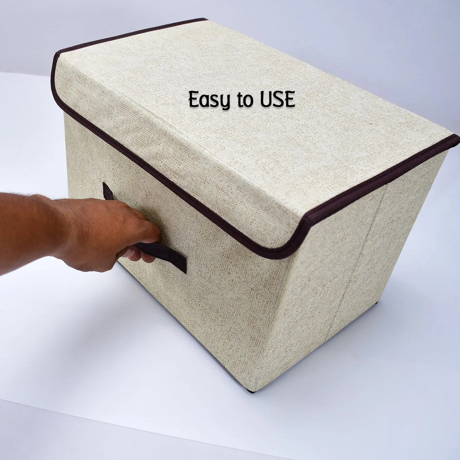 Foldable Storage Box with Lid and Handles, Cotton and Linen Storage Bins and Baskets Organizer for Nursery, Closet, Bedroom, Home