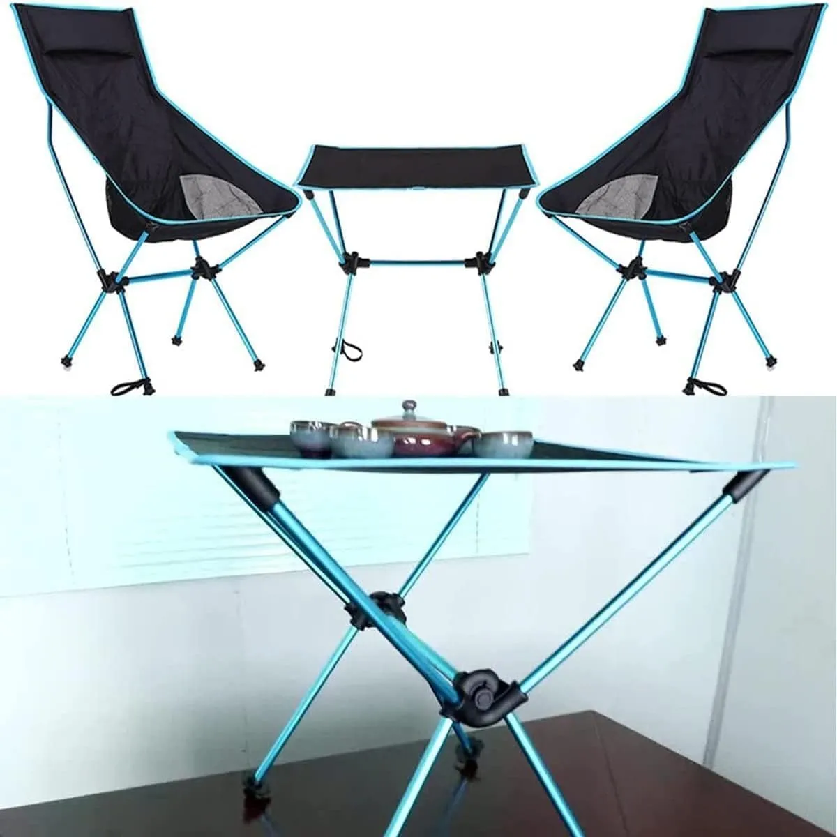Folding Camping 3 Pieces Camping Chairs Portable Outdoor Chair with High Back Light Folding Chair Outdoor for Camp Hiking Beach Chairs Foldable(Blue)