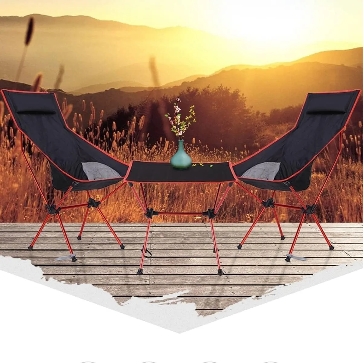 Folding Camping 3 Pieces Camping Chairs Portable Outdoor Chair with High Back Light Folding Chair Outdoor for Camp Hiking Beach Chairs Foldable(Blue)