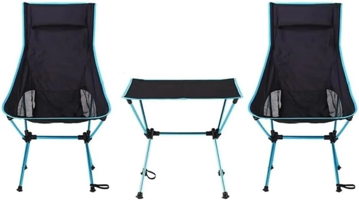 Folding Camping 3 Pieces Camping Chairs Portable Outdoor Chair with High Back Light Folding Chair Outdoor for Camp Hiking Beach Chairs Foldable(Blue)