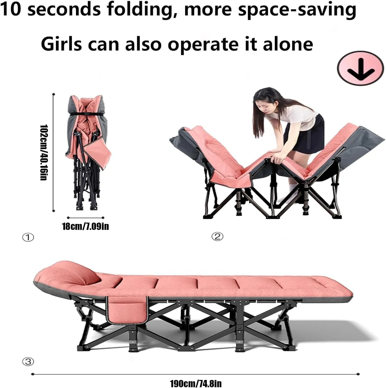 Folding Camping Cot for Adults, Portable Sleeping Cot, Folding Camping Cot with Mattress, for Adults Home Guest Office Outdoor Travel
