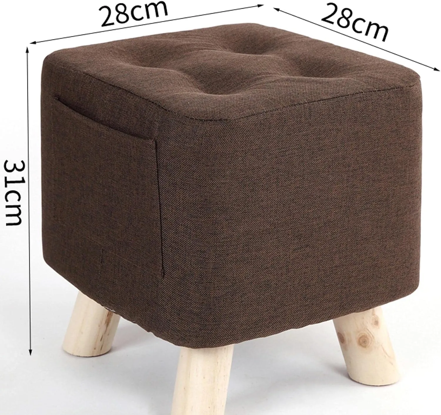 Foot Stool Ottomans Linen Shoe Change Stool Small Footstool Rest Stool Square Foot Stools Footstools for Living Room Ottomans for The Bedroom, Brown- 28x28x31cm