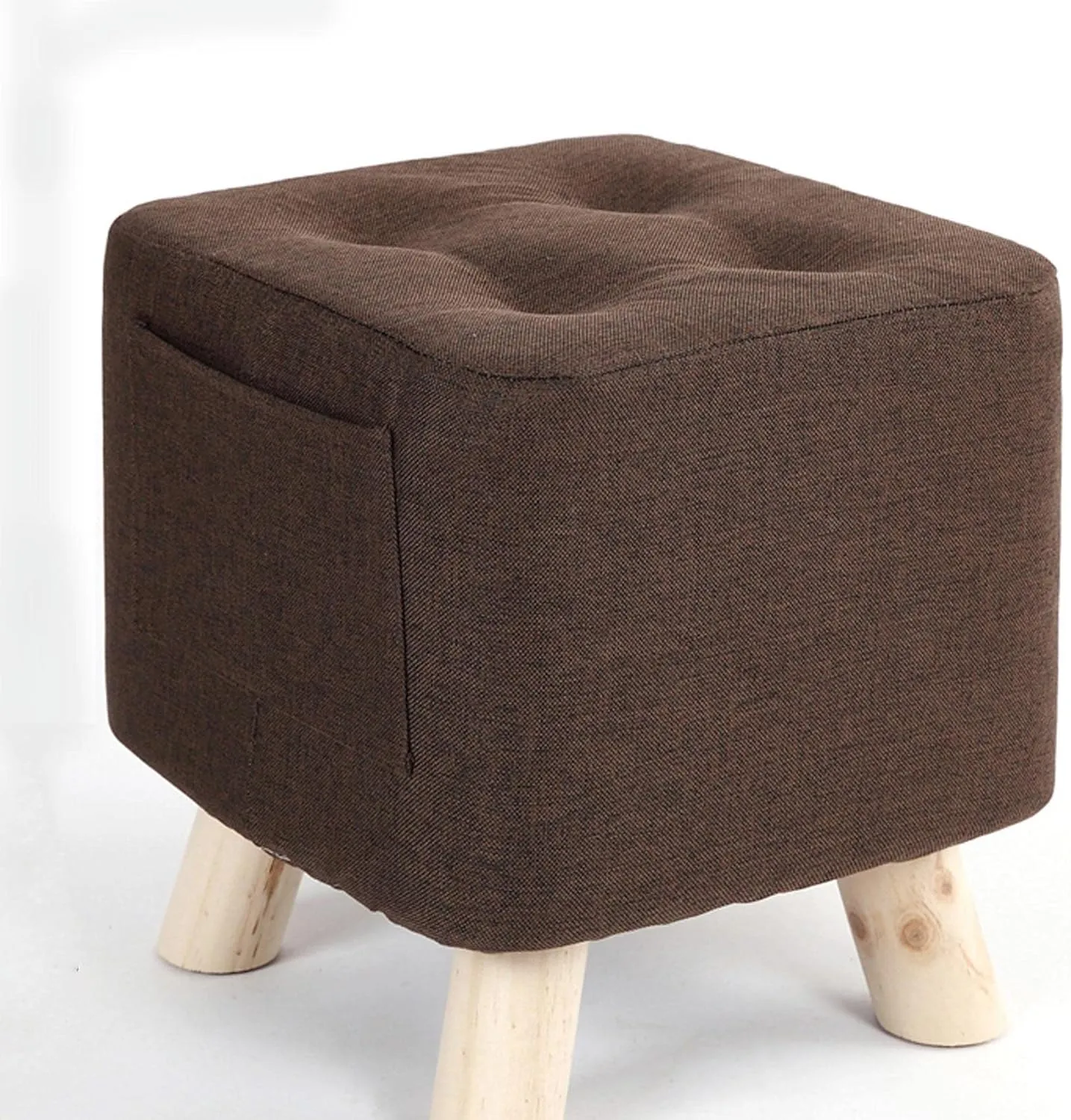 Foot Stool Ottomans Linen Shoe Change Stool Small Footstool Rest Stool Square Foot Stools Footstools for Living Room Ottomans for The Bedroom, Brown- 28x28x31cm