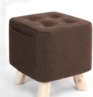 Foot Stool Ottomans Linen Shoe Change Stool Small Footstool Rest Stool Square Foot Stools Footstools for Living Room Ottomans for The Bedroom, Brown- 28x28x31cm