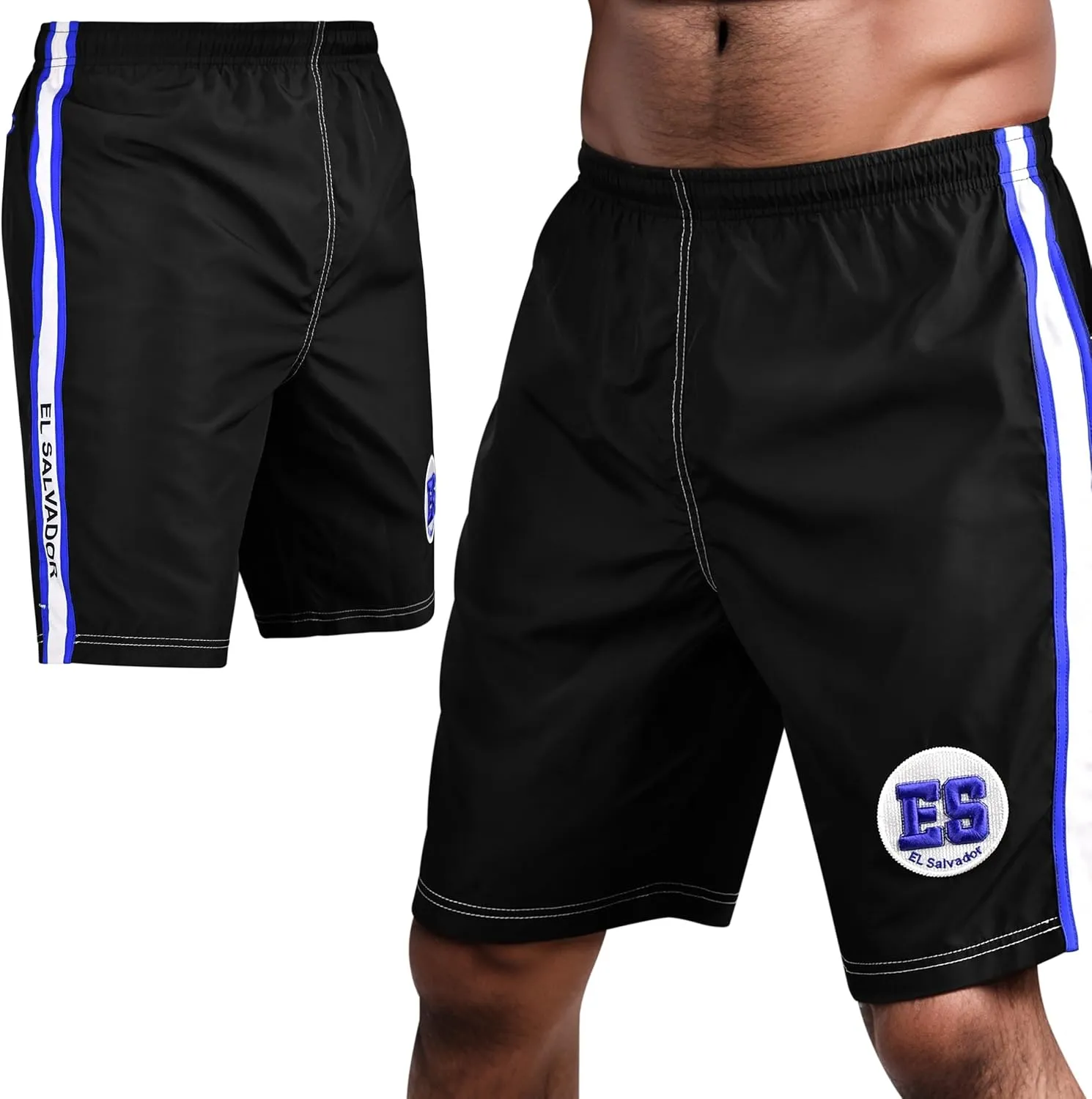 fox & fury Men's All Countries Embroidered Logo Athletic Running, Gym, Workout Sports Basketball Shorts wt Zipper Pockets