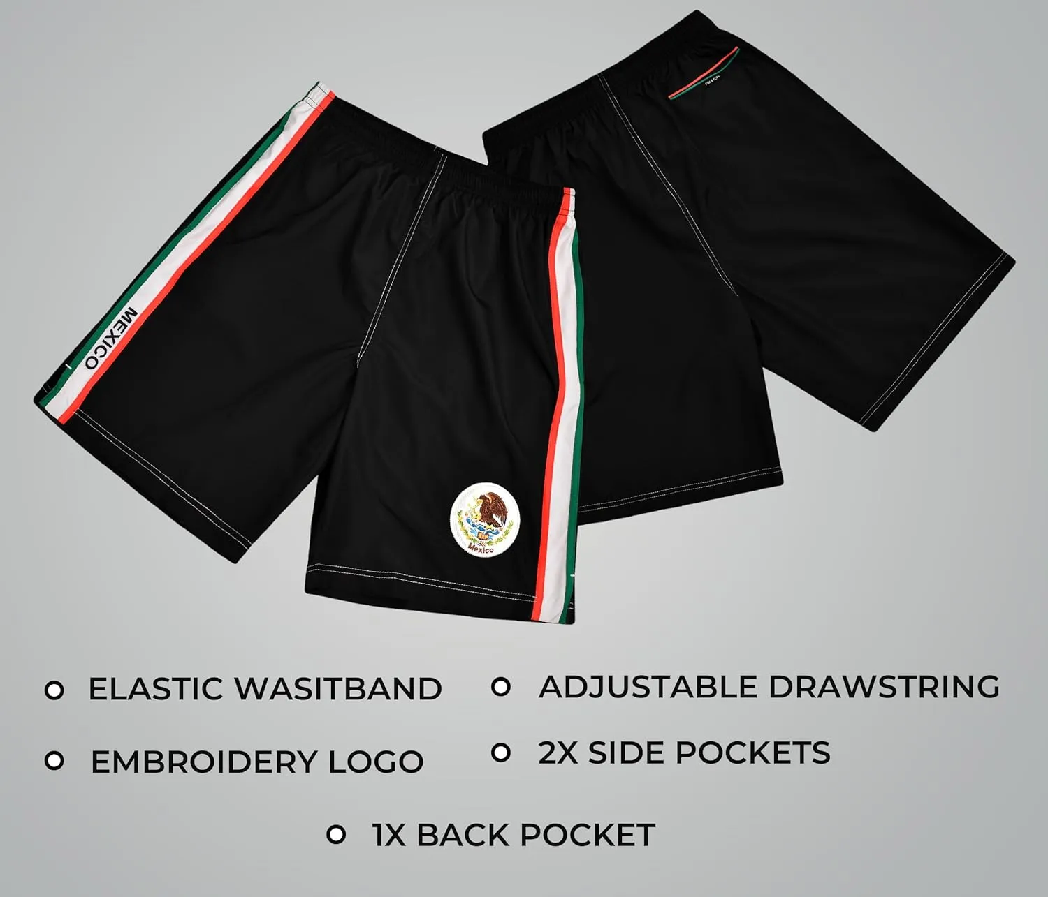fox & fury Men's All Countries Embroidered Logo Athletic Running, Gym, Workout Sports Basketball Shorts wt Zipper Pockets