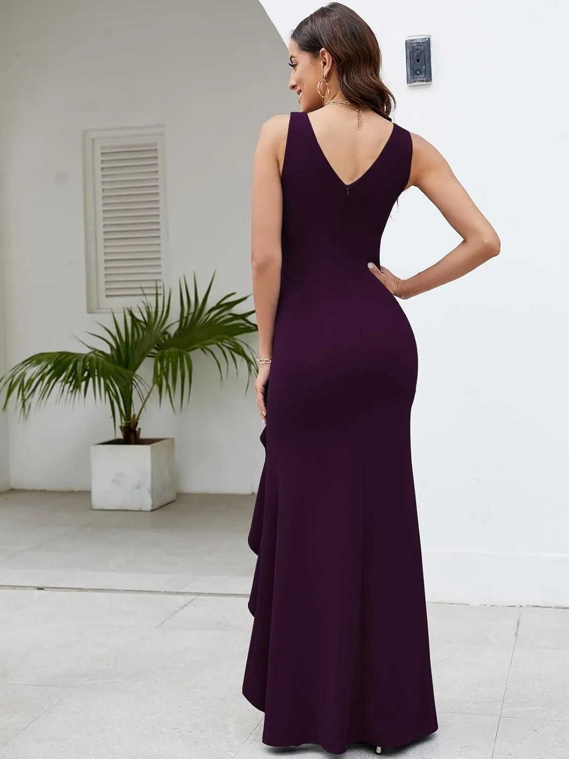 FQA Formal Evening Dresses for Women Elegant Evening Party Prom Dress Long Sexy V Neck Sleeveless Split Wrap