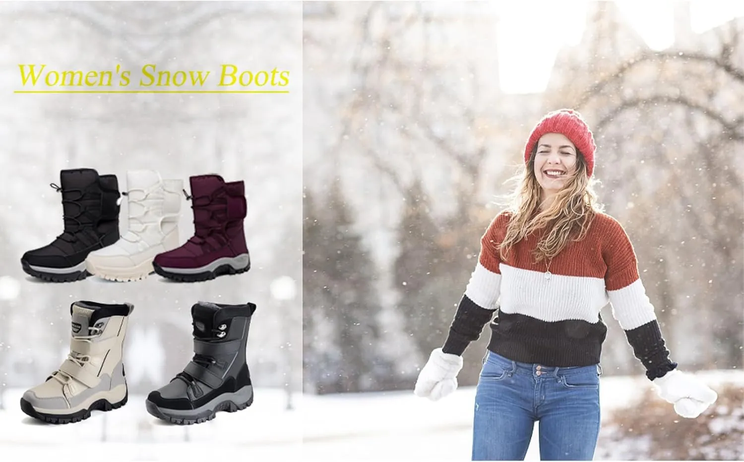 Frank Mully Women's Winter Boots Warm Comfortable Faux Fur Insulated Mid-Calf Boots Lace up Snow Boots Non Slip Combat Boots Waterproof