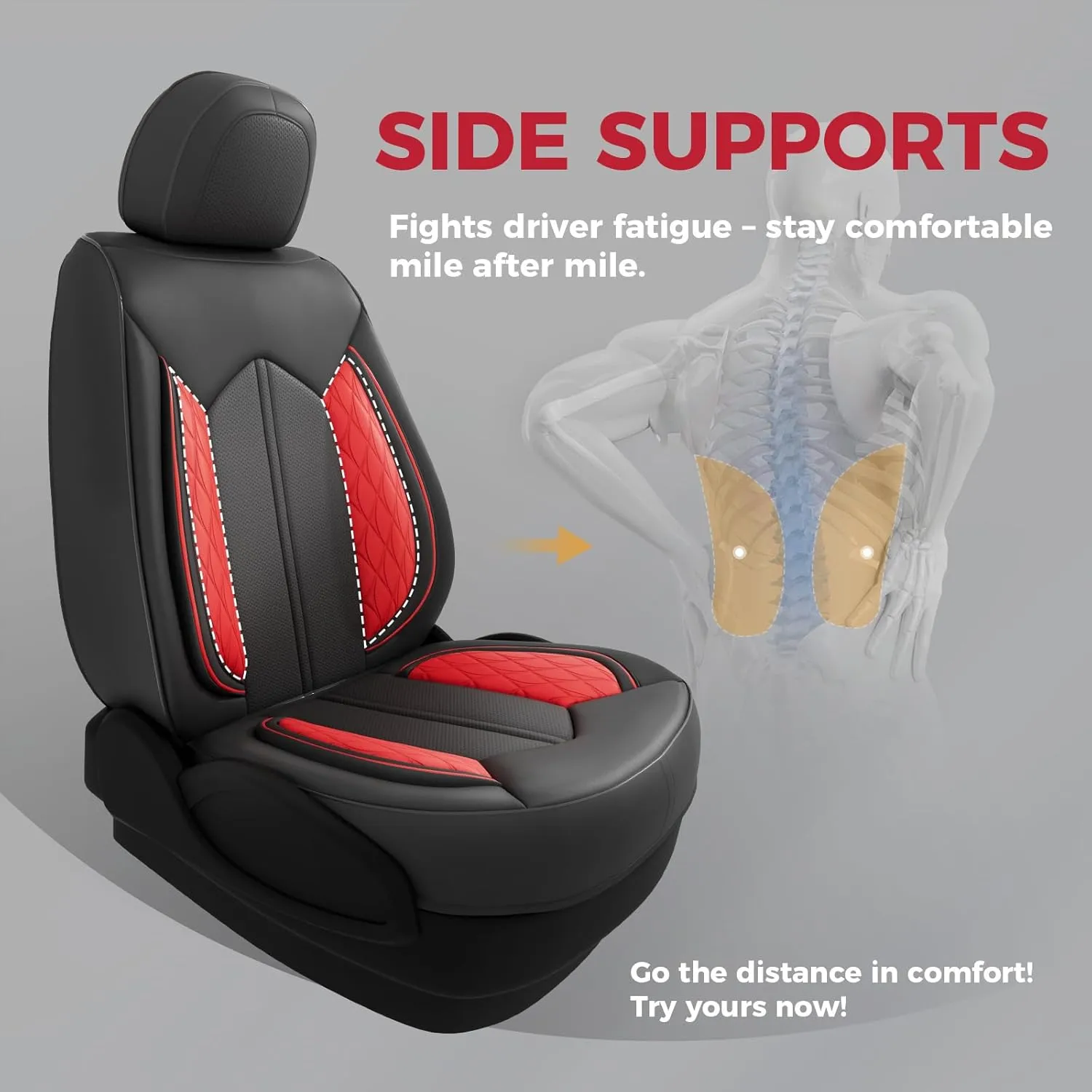 FREESOO Car Seat Covers Only Front 2pc, Breathable Faux Leather Seat Covers for Cars, Automotive Universal Seat Cover Protector Fit for Most Sedan SUV Pick-up Truck(BlackRed)