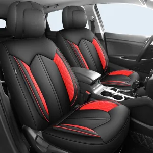 FREESOO Car Seat Covers Only Front 2pc, Breathable Faux Leather Seat Covers for Cars, Automotive Universal Seat Cover Protector Fit for Most Sedan SUV Pick-up Truck(BlackRed)