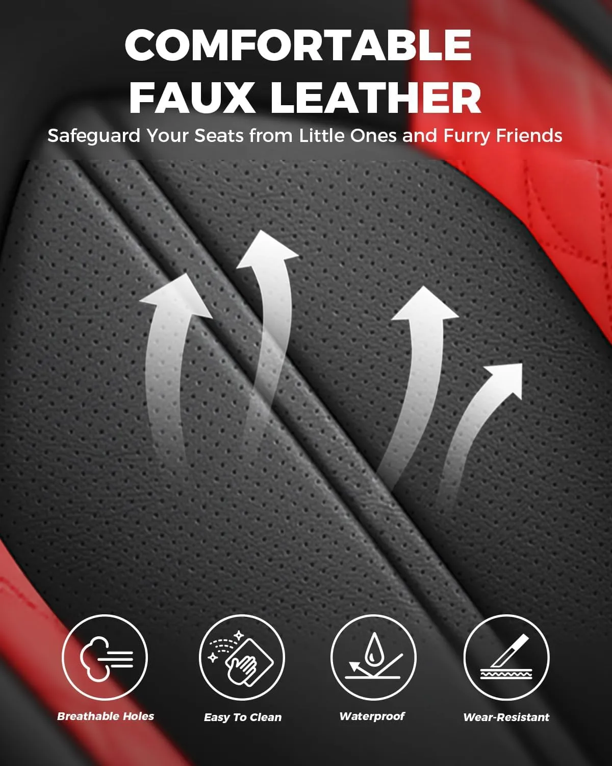 FREESOO Car Seat Covers Only Front 2pc, Breathable Faux Leather Seat Covers for Cars, Automotive Universal Seat Cover Protector Fit for Most Sedan SUV Pick-up Truck(BlackRed)
