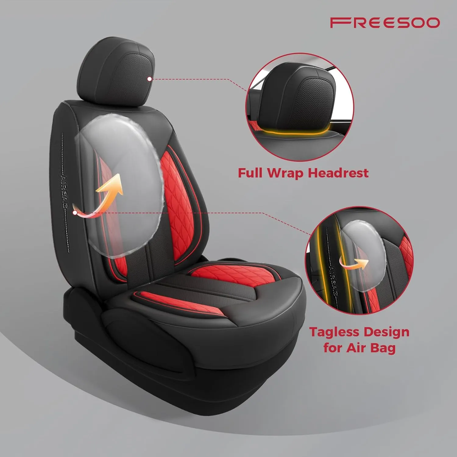 FREESOO Car Seat Covers Only Front 2pc, Breathable Faux Leather Seat Covers for Cars, Automotive Universal Seat Cover Protector Fit for Most Sedan SUV Pick-up Truck(BlackRed)