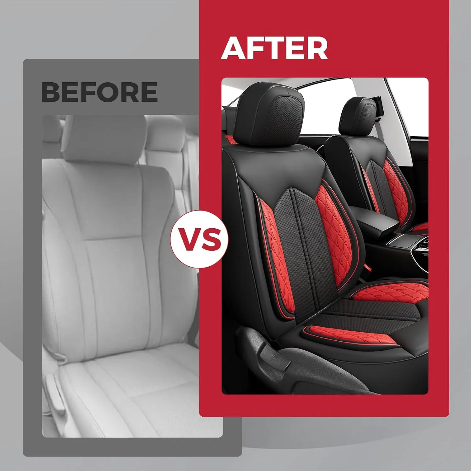 FREESOO Car Seat Covers Only Front 2pc, Breathable Faux Leather Seat Covers for Cars, Automotive Universal Seat Cover Protector Fit for Most Sedan SUV Pick-up Truck(BlackRed)