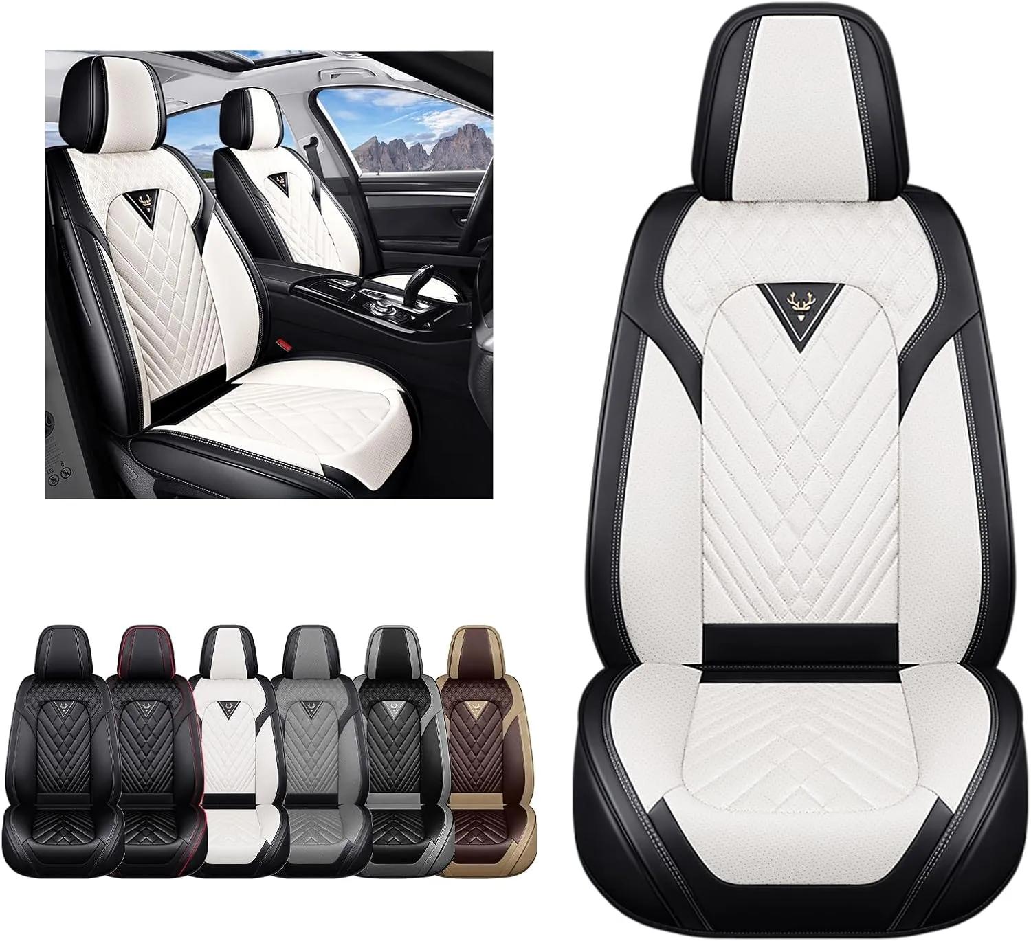 Front Seat Covers for Nissan Sentra 2007-2022,Waterproof Faux Leather Car Seat Covers,Luxury Automotive Interior Accessories Cover (2-Seat Set, Black&Beige)