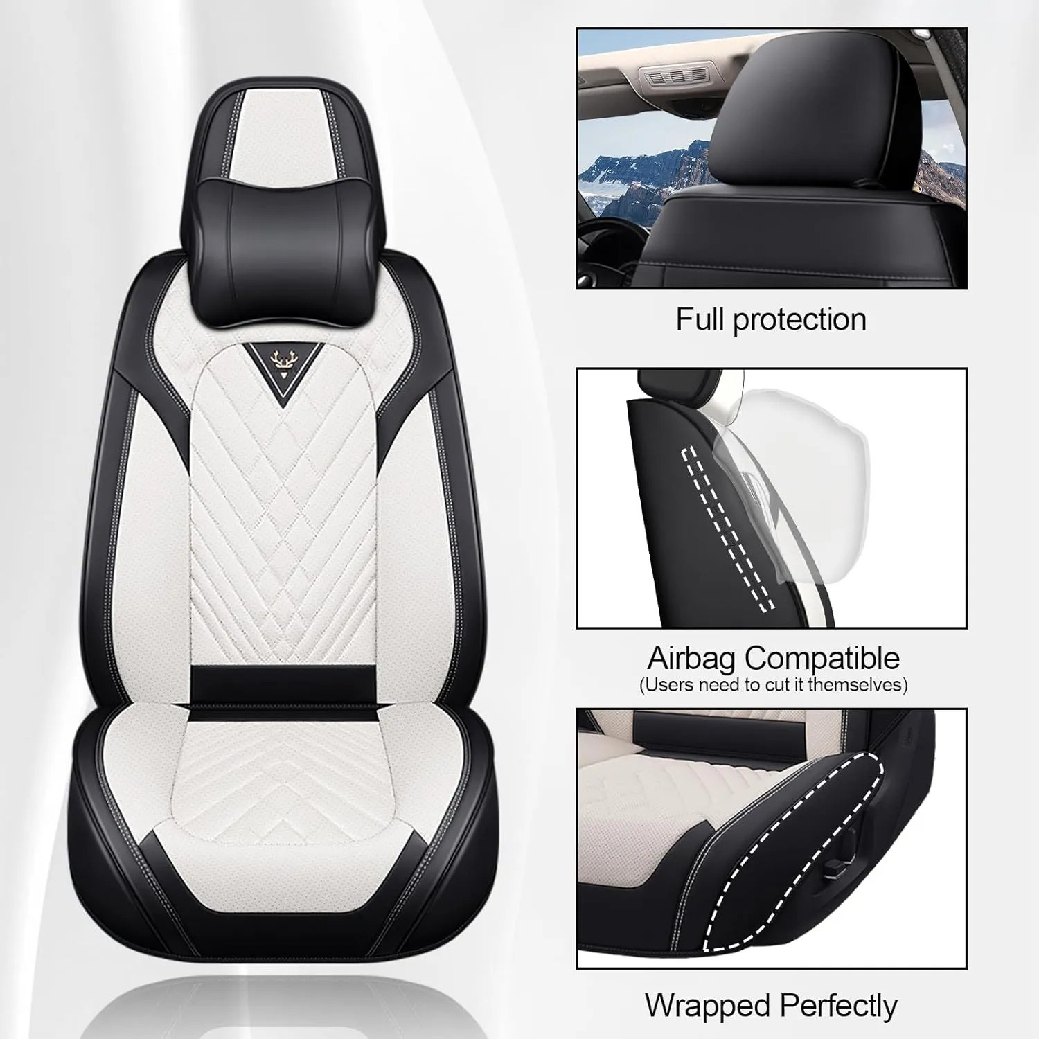 Front Seat Covers for Nissan Sentra 2007-2022,Waterproof Faux Leather Car Seat Covers,Luxury Automotive Interior Accessories Cover (2-Seat Set, Black&Beige)