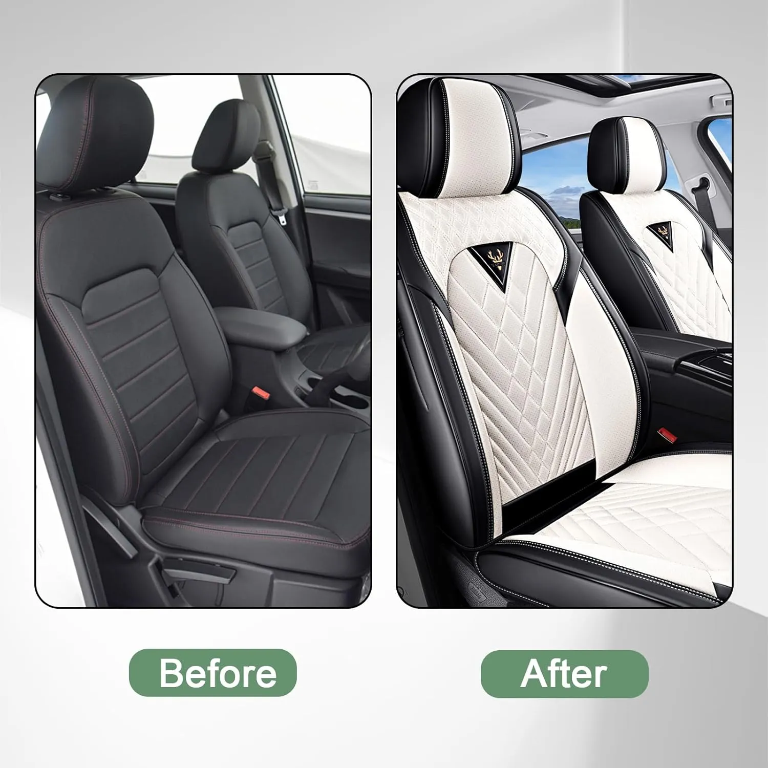 Front Seat Covers for Nissan Sentra 2007-2022,Waterproof Faux Leather Car Seat Covers,Luxury Automotive Interior Accessories Cover (2-Seat Set, Black&Beige)