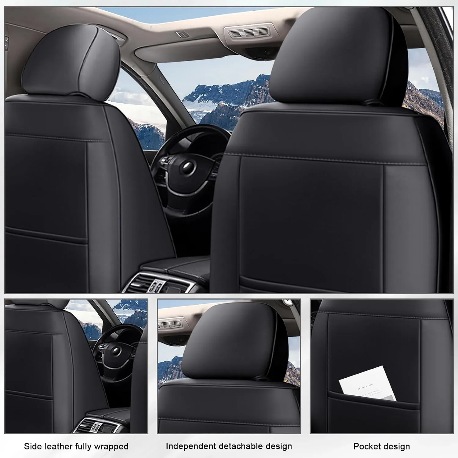 Front Seat Covers for Nissan Sentra 2007-2022,Waterproof Faux Leather Car Seat Covers,Luxury Automotive Interior Accessories Cover (2-Seat Set, Black&Beige)