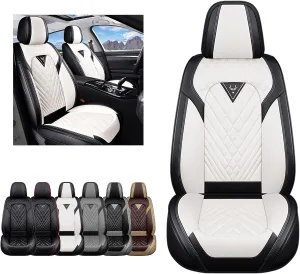 Front Seat Covers for Nissan Sentra 2007-2022,Waterproof Faux Leather Car Seat Covers,Luxury Automotive Interior Accessories Cover (2-Seat Set, Black&Beige)