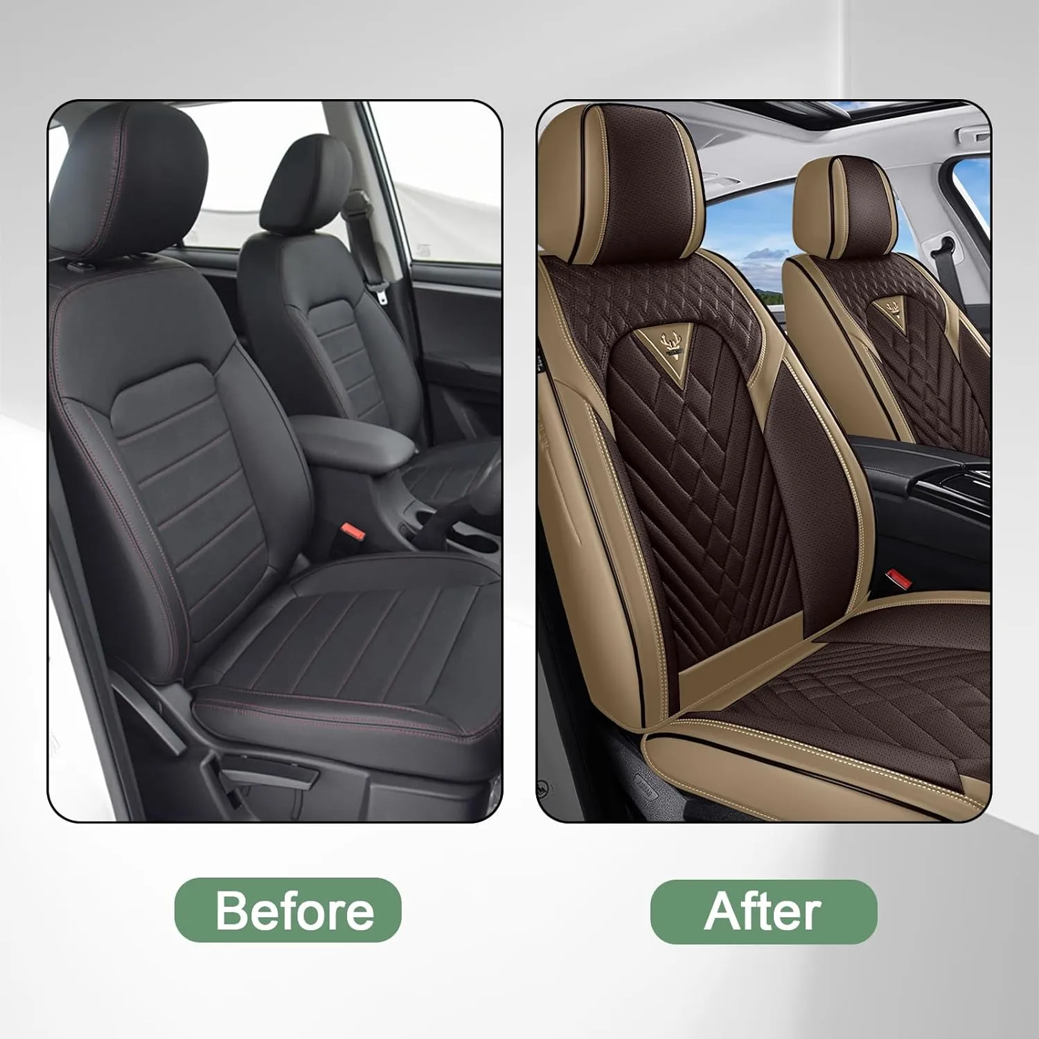 Front Seat Covers for Volvo XC60 2010-2024,Waterproof Faux Leather Car Seat Covers,Luxury Automotive Interior Accessories Cover (2-Seat Set, Beige&Coffee)