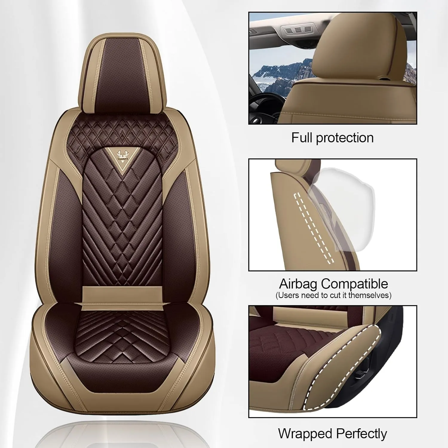 Front Seat Covers for Volvo XC60 2010-2024,Waterproof Faux Leather Car Seat Covers,Luxury Automotive Interior Accessories Cover (2-Seat Set, Beige&Coffee)
