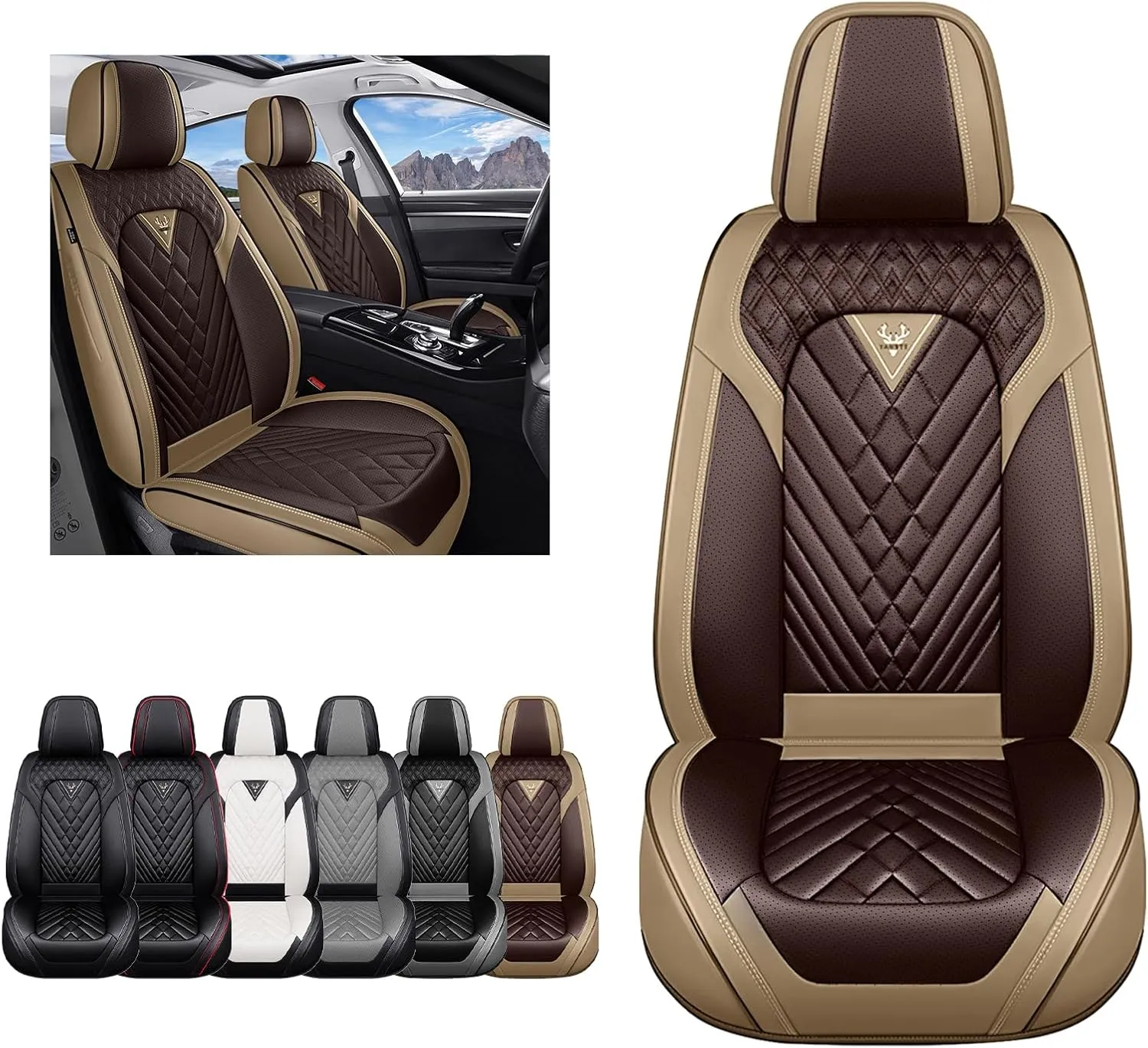 Front Seat Covers for Volvo XC60 2010-2024,Waterproof Faux Leather Car Seat Covers,Luxury Automotive Interior Accessories Cover (2-Seat Set, Beige&Coffee)
