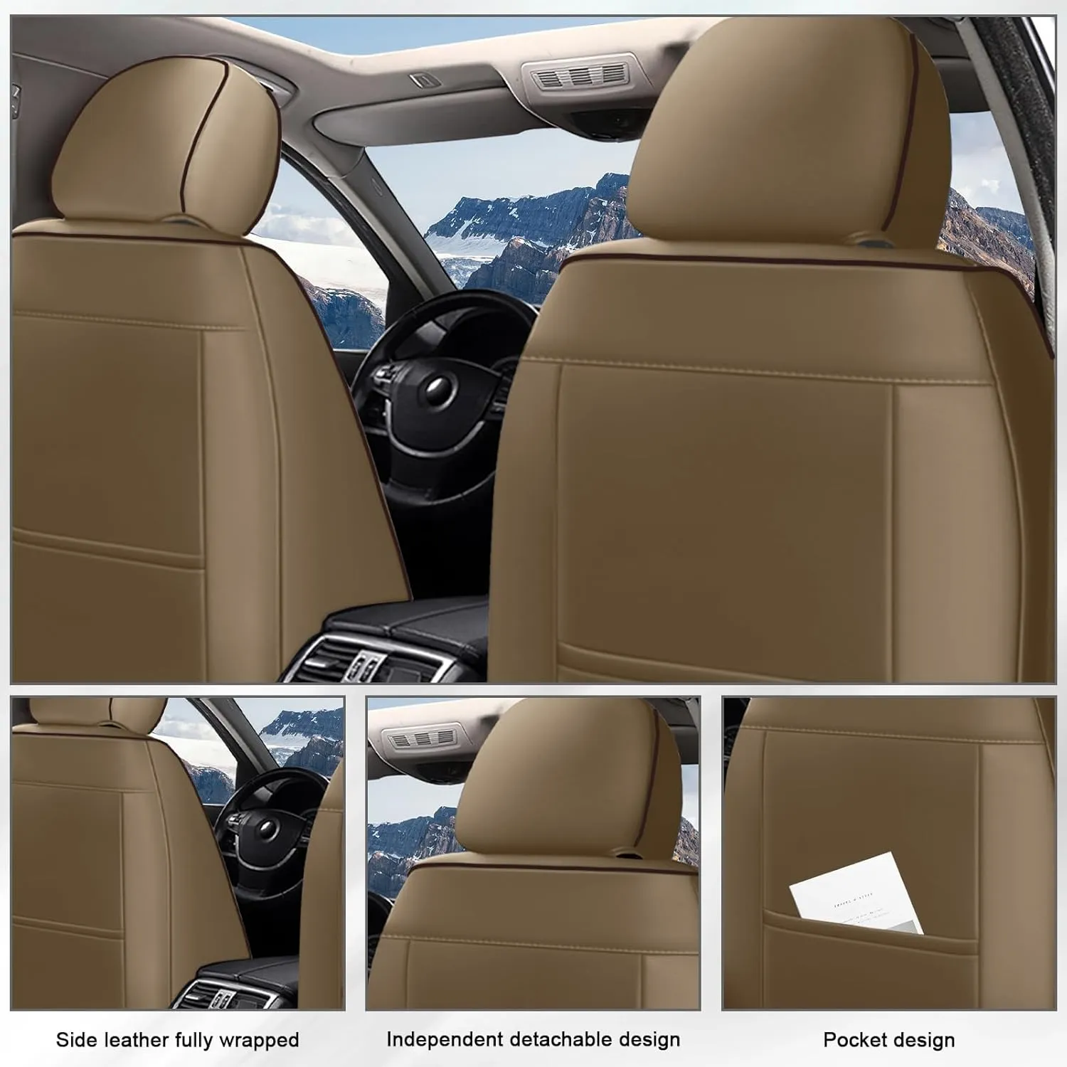 Front Seat Covers for Volvo XC60 2010-2024,Waterproof Faux Leather Car Seat Covers,Luxury Automotive Interior Accessories Cover (2-Seat Set, Beige&Coffee)