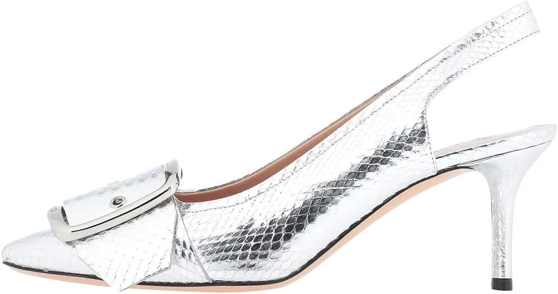 FSJ Women Fashion Pointed Toe Pumps Slip On Kitten Mid Low Heel Sandals Slingback Wide Buckle Strap Decor Crocodile Pattern Party Shoes Size 4-15 US
