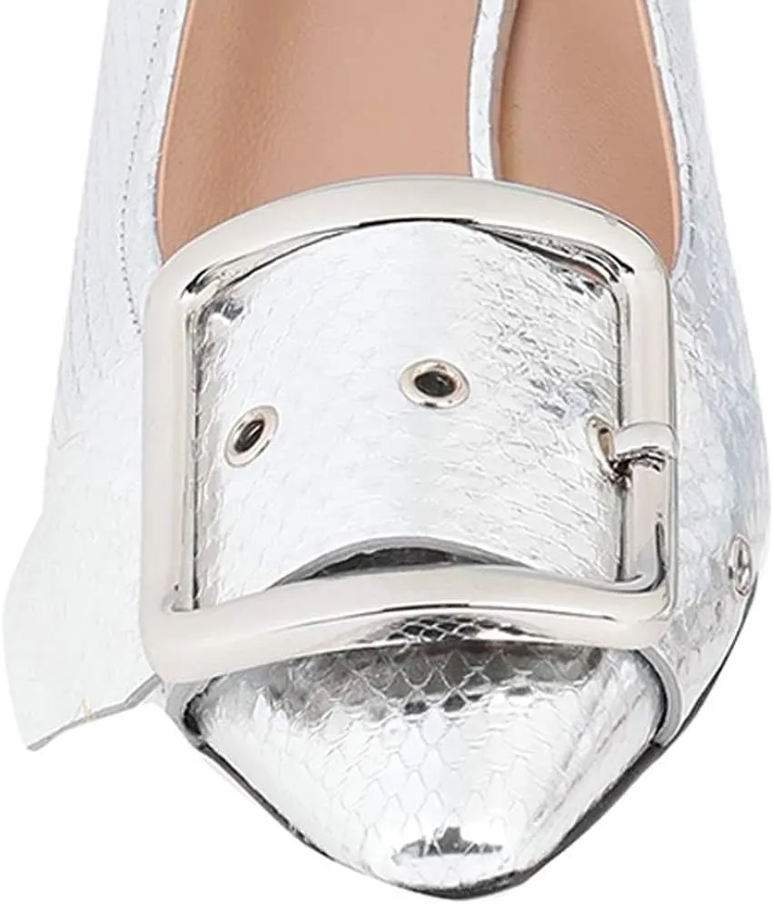FSJ Women Fashion Pointed Toe Pumps Slip On Kitten Mid Low Heel Sandals Slingback Wide Buckle Strap Decor Crocodile Pattern Party Shoes Size 4-15 US
