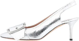FSJ Women Fashion Pointed Toe Pumps Slip On Kitten Mid Low Heel Sandals Slingback Wide Buckle Strap Decor Crocodile Pattern Party Shoes Size 4-15 US