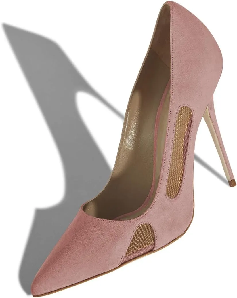 FSJ Women Pointed Toe Pumps Sexy Cutout Mesh Design Stiletto High Heels Comfort Slip on Prom Events Party Dress Shoes Size 4-15 US