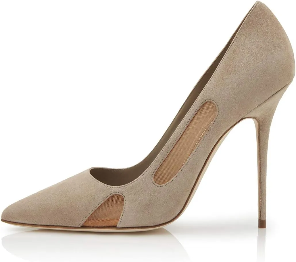 FSJ Women Pointed Toe Pumps Sexy Cutout Mesh Design Stiletto High Heels Comfort Slip on Prom Events Party Dress Shoes Size 4-15 US