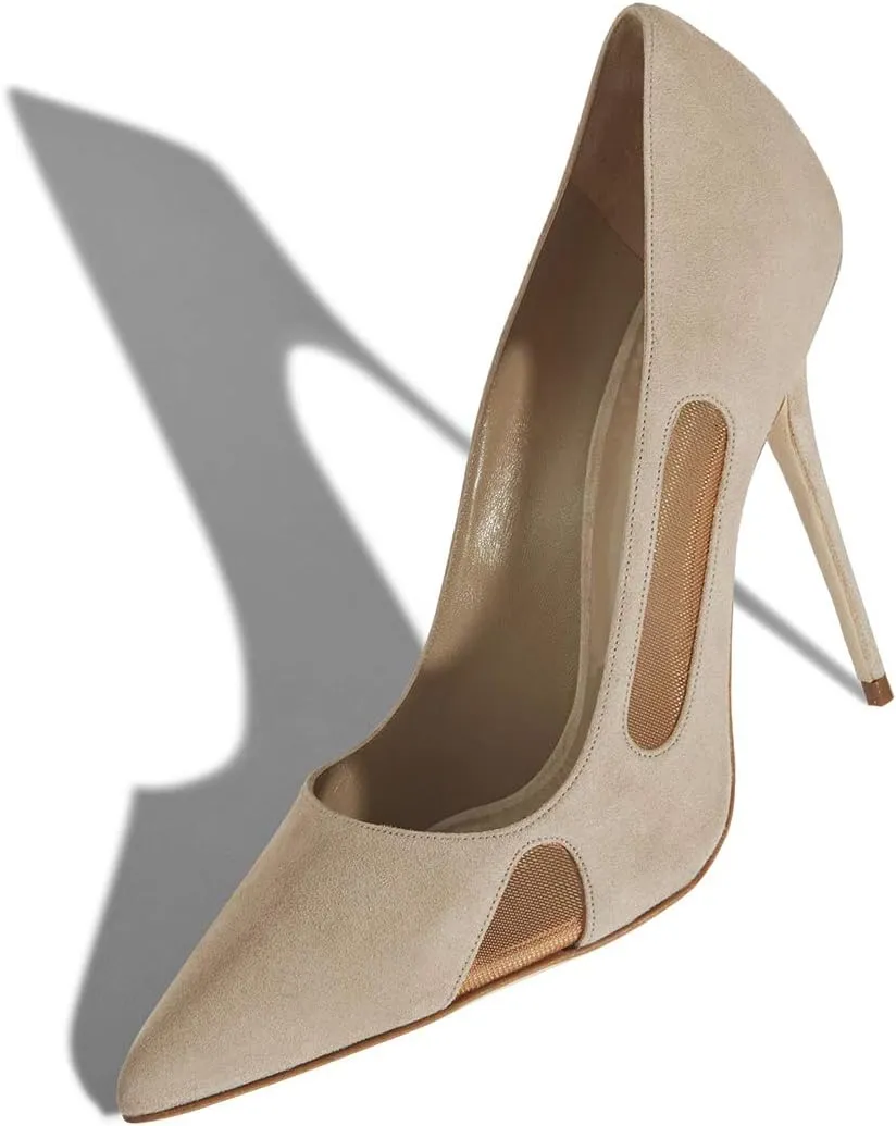 FSJ Women Pointed Toe Pumps Sexy Cutout Mesh Design Stiletto High Heels Comfort Slip on Prom Events Party Dress Shoes Size 4-15 US