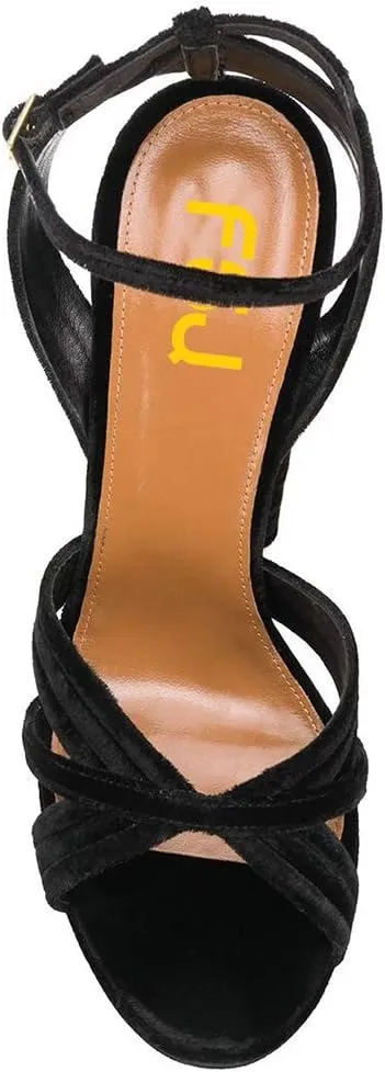 FSJ Women Sexy Strappy Open Toe Platform Sandals Ankle Strap High Stiletto Heel Metallic Dress Party Shoes Size 4-15 US