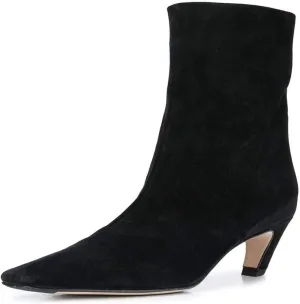 FSJ Women Square Toe Comfort Kitten Low Heel Ankle Boot Pull On Bootie Winter Faux Suede Casual Dressy Shoes Size 4-16 US