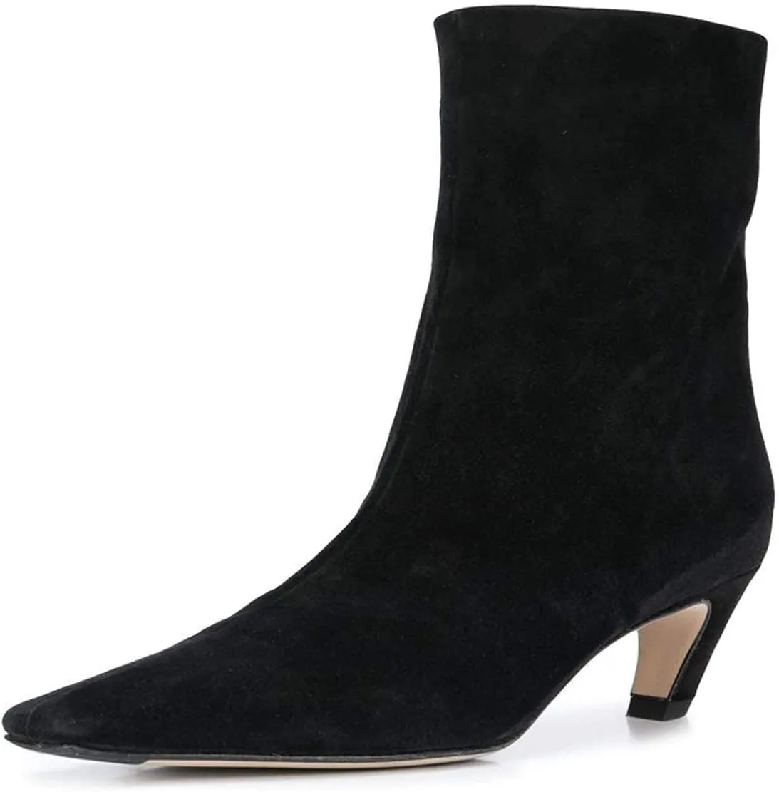 FSJ Women Square Toe Comfort Kitten Low Heel Ankle Boot Pull On Bootie Winter Faux Suede Casual Dressy Shoes Size 4-16 US
